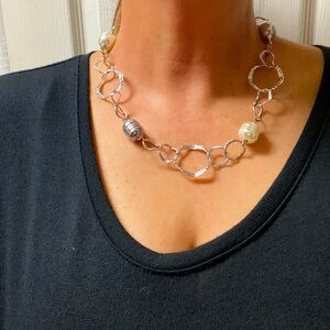 Majorica Baroque Hammered Oval Pearl Necklace - 925 Sterling Silver